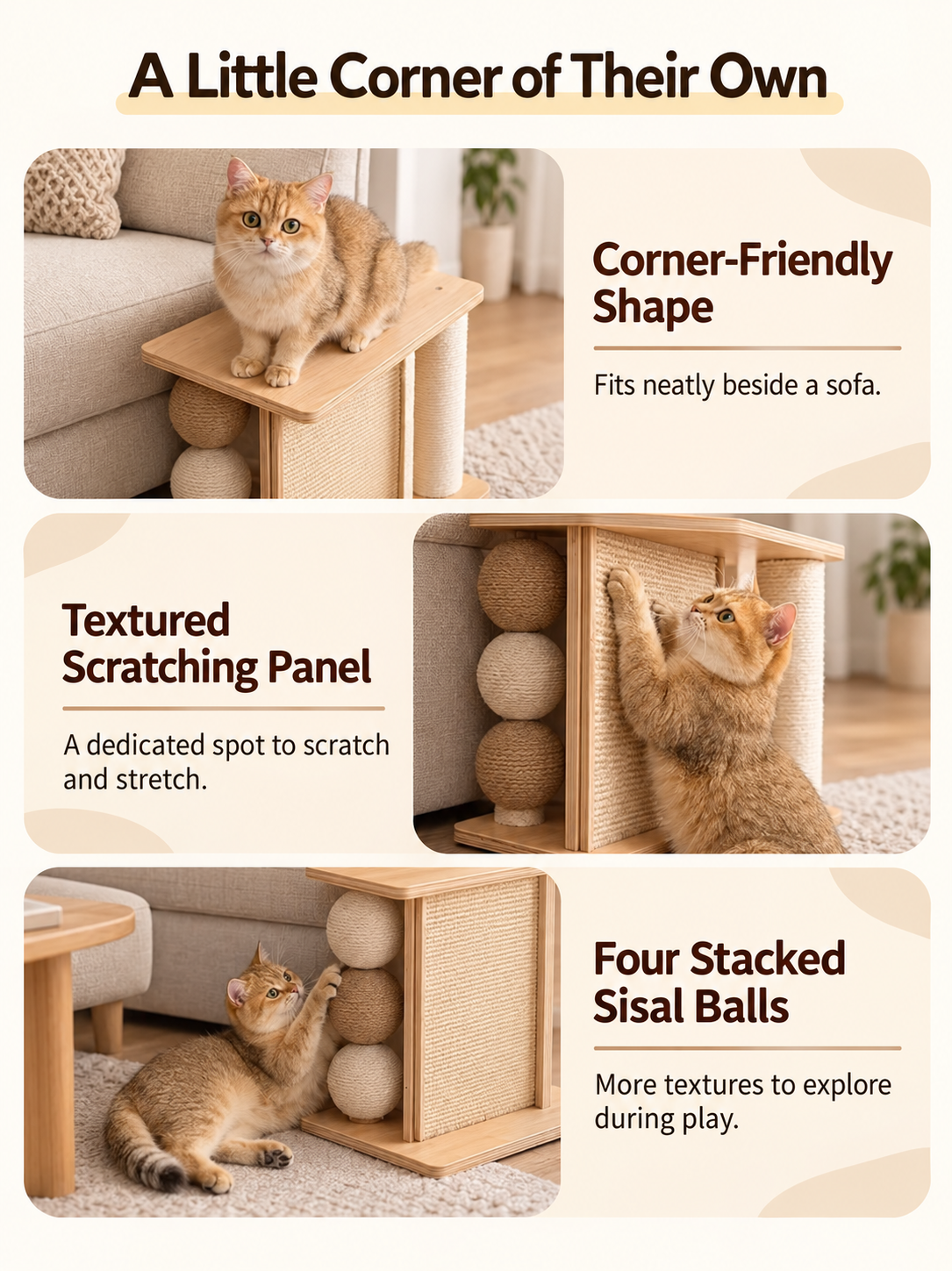 Solid Wood Corner Cat Scratcher
