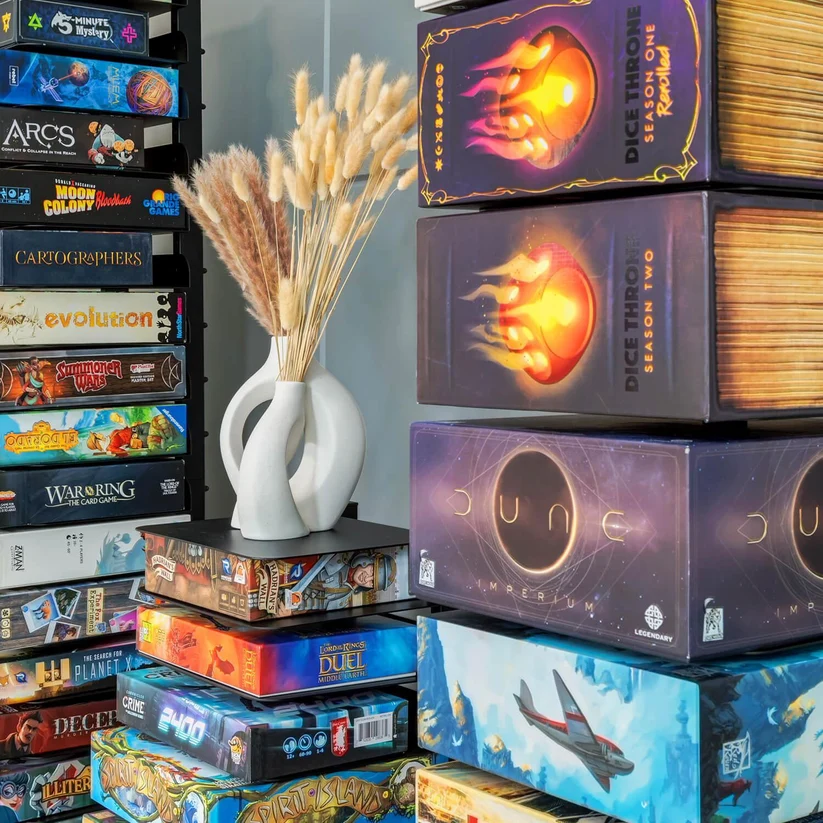 Board game tower designed for an organized game room