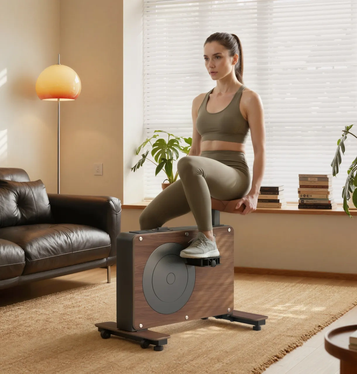 Compact stationary bike placed in a living room