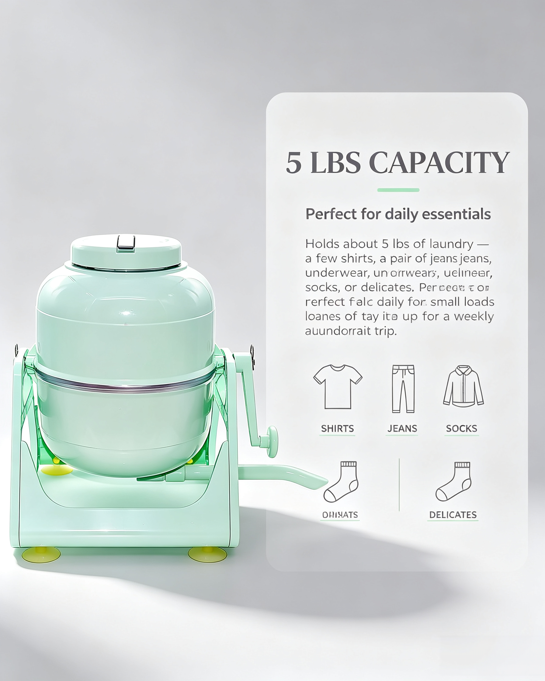 Portable Hand-Crank Washing Machine – 5 lbs Capacity, No Electricity, No Water Hookup