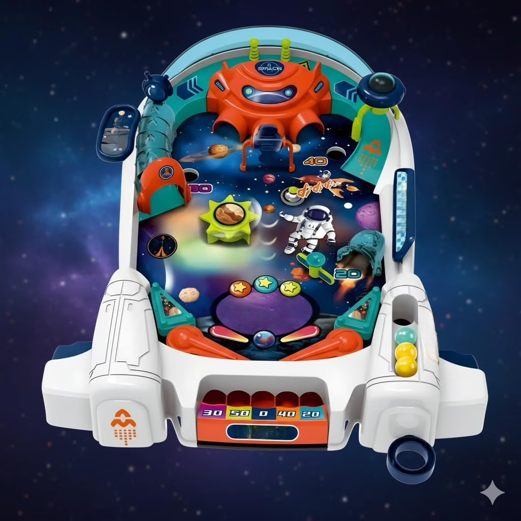 Space-Themed Kids Mini Pinball Machine – Tabletop Arcade Game