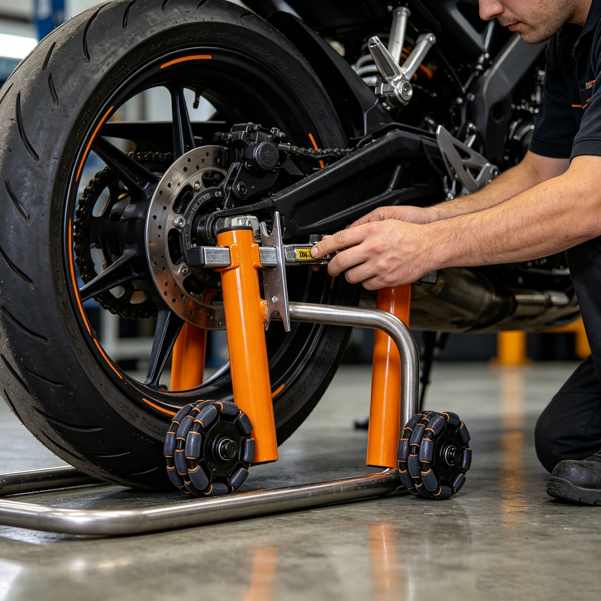 Heavy-Duty Motorcycle Front & Rear Mobile Stand Set
