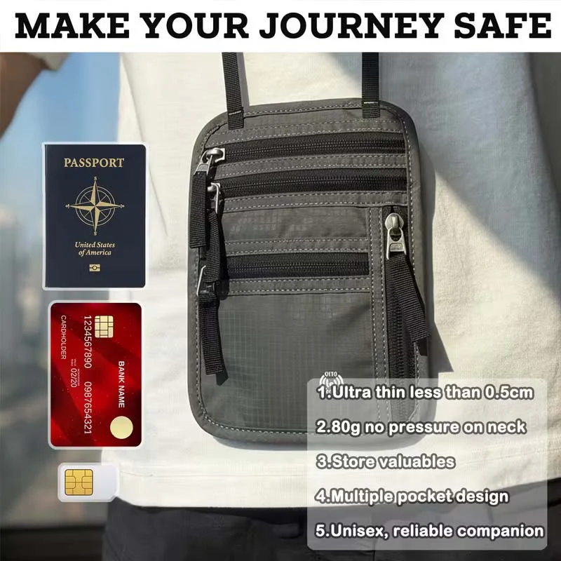 Neck Wallet - RFID Blocking Passport Holder, Easy to Conceal Travel Pouch