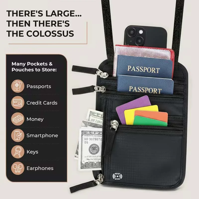 Neck Wallet - RFID Blocking Passport Holder, Easy to Conceal Travel Pouch