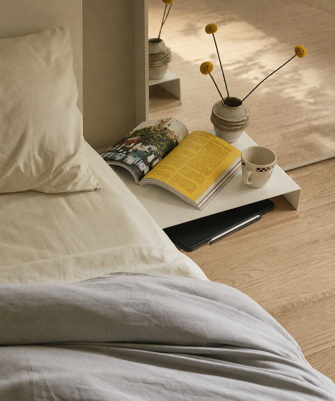 Minimalist Bedside Table with Modern Storage Design