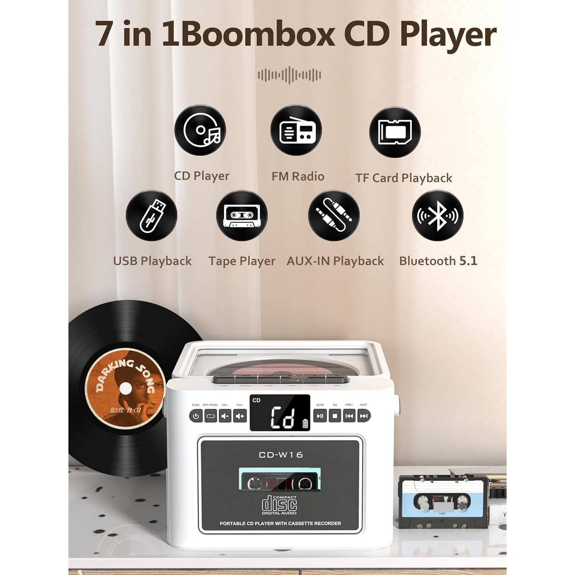 Retro All-In-One CD & Cassette Boombox