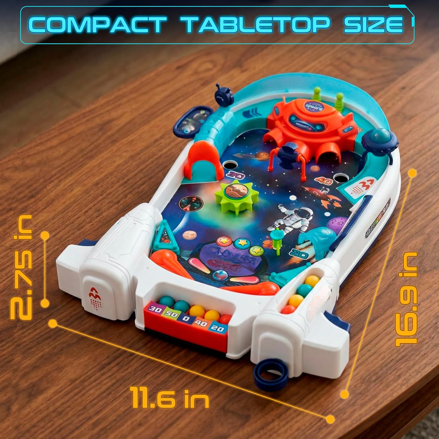 Space-Themed Kids Mini Pinball Machine – Tabletop Arcade Game