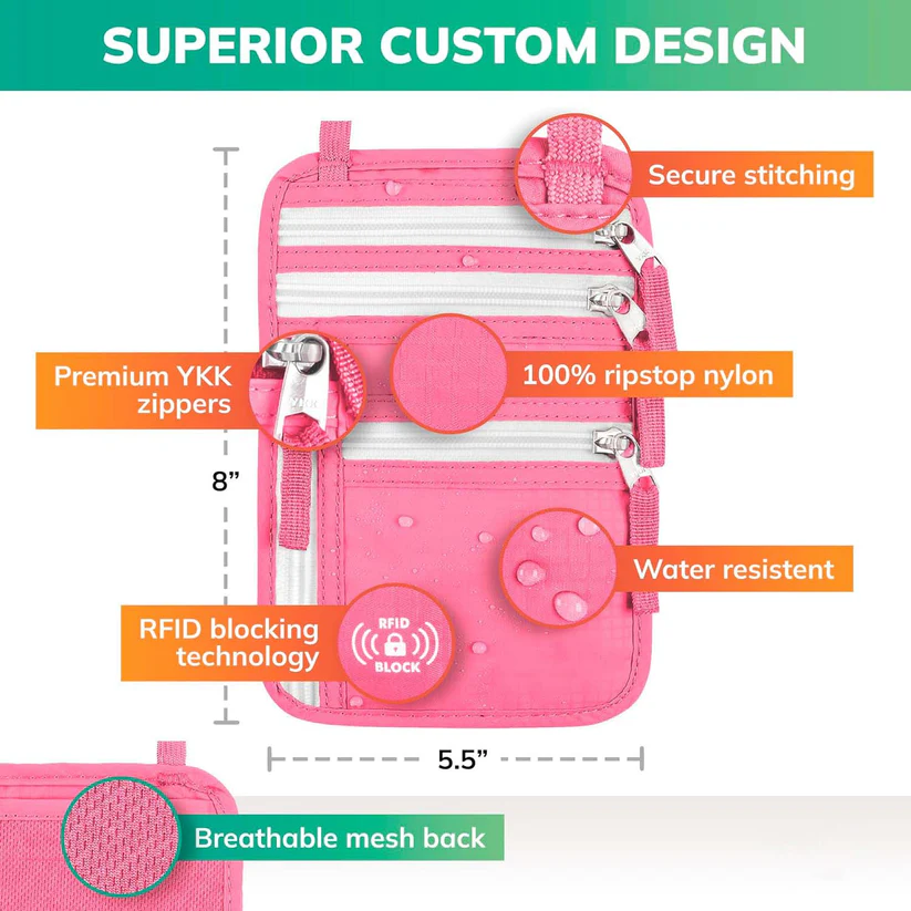 Neck Wallet - RFID Blocking Passport Holder, Easy to Conceal Travel Pouch