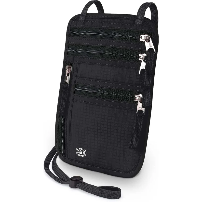 Neck Wallet - RFID Blocking Passport Holder, Easy to Conceal Travel Pouch
