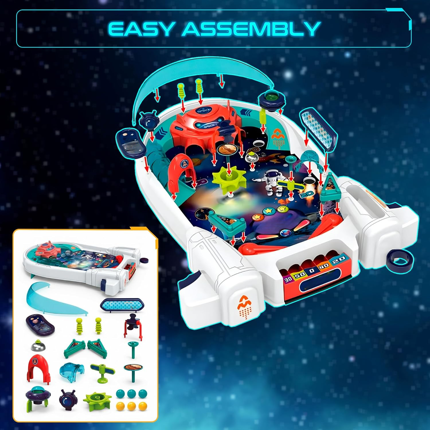 Space-Themed Kids Mini Pinball Machine – Tabletop Arcade Game