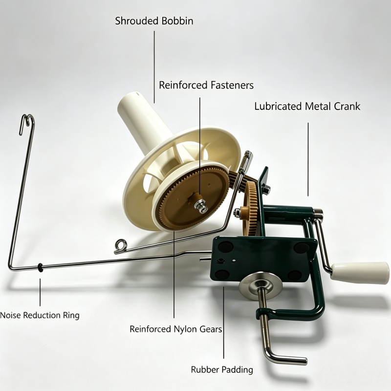 Annotated diagram of yarn ball winder parts