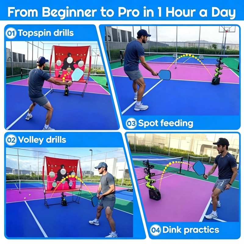 Pickleball drills with topspin, volley, feeding and dink practice