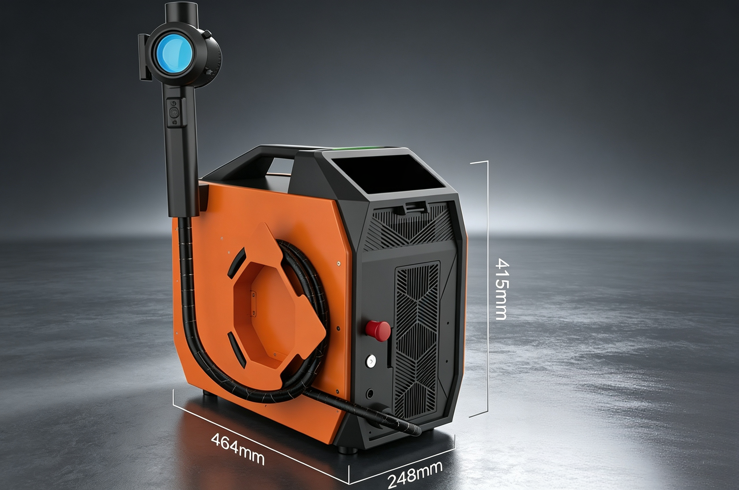 Portable laser cleaning machine unit with dimension markings