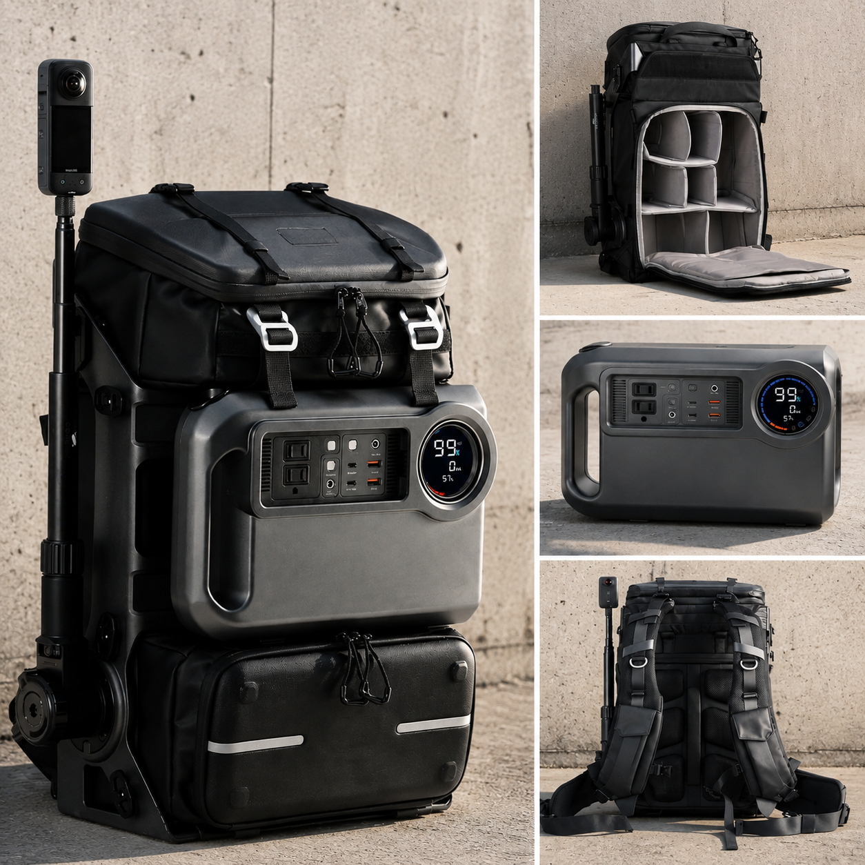 Modular Outdoor Backpack with 300W Power Station – Convertible, Water-Resistant, with Gear Mounts & Drone Compartment