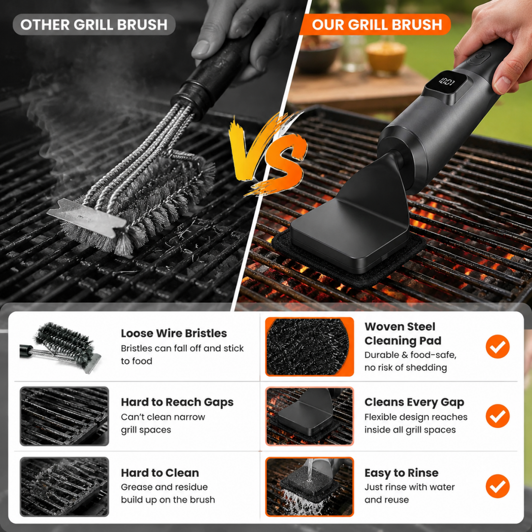 Cordless Electric Grill Cleaning Brush with Replaceable Heads