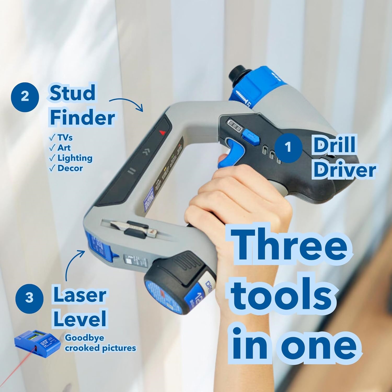 Multi-Function 12V Drill/Driver – Stud Finder, Laser Level, Bubble Level & Rotary Kit Included