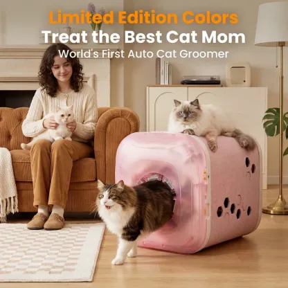 Self-Cleaning Grooming House for Cats – 360° Brushing, Adjustable Entrance