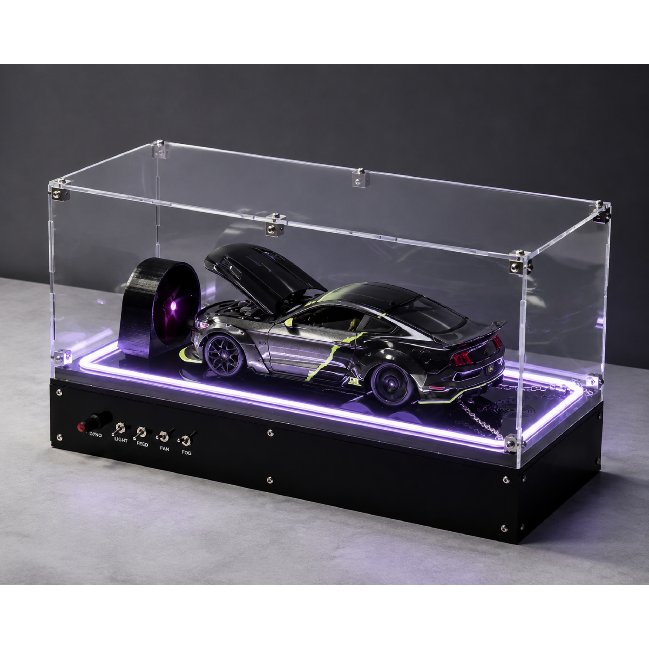 1:18 Scale Car Dynamometer – Interactive Display with Smoke Effect & RGB Control