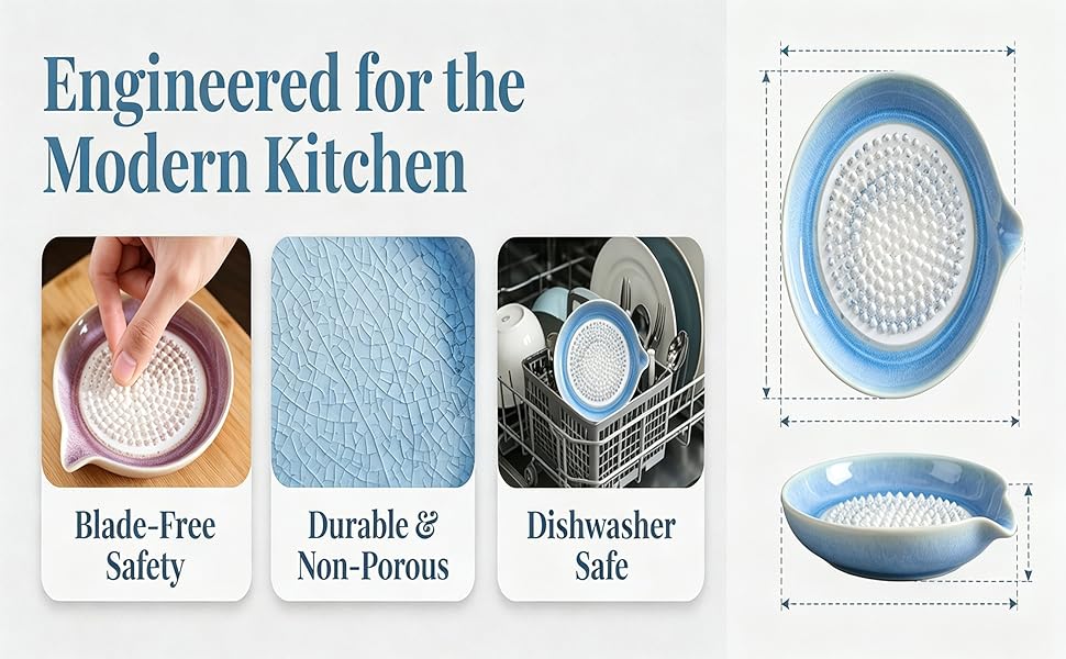 Ceramic Garlic Grater Plate Exquisitely Handcrafted Ginger Grater Plate, Multipurpose Grinder Plates