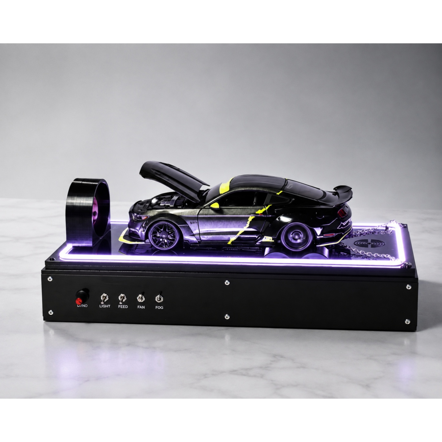 1:18 Scale Car Dynamometer – Interactive Display with Smoke Effect & RGB Control