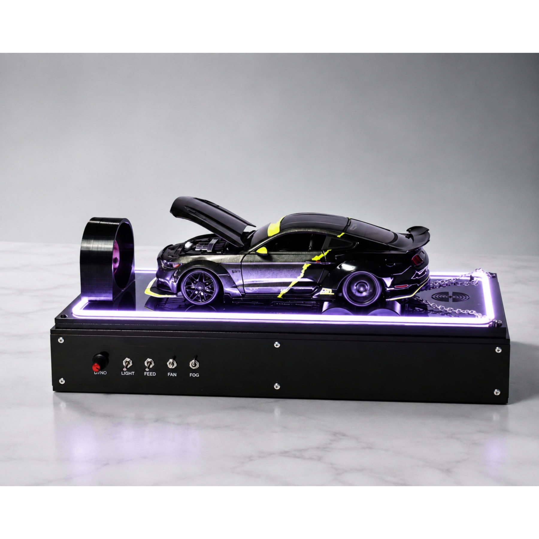 1:18 Scale Car Dynamometer – Interactive Display with Smoke Effect & RGB Control