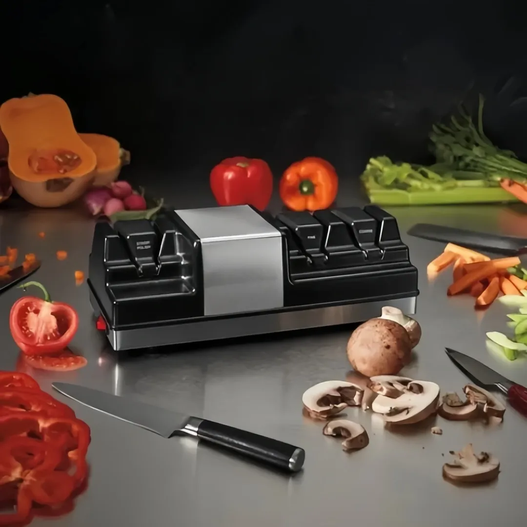 3-Stage Electric Knife Sharpener with Grinding & Polishing Wheels