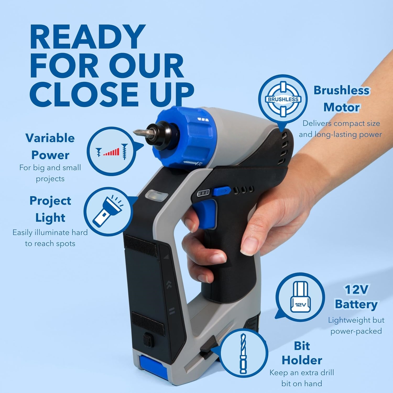 Multi-Function 12V Drill/Driver – Stud Finder, Laser Level, Bubble Level & Rotary Kit Included
