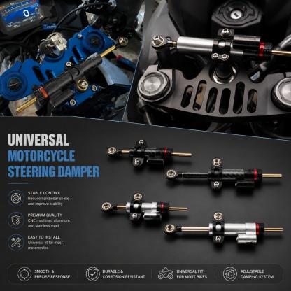 Universal Motorcycle Steering Damper – Adjustable Stabilizer with Carbon Fiber Finish