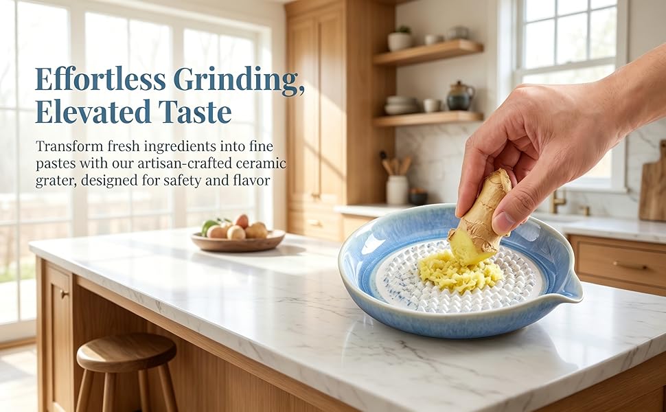 Ceramic Garlic Grater Plate, Exquisitely Handcrafted Ginger Grater Plate, Multipurpose Grinder Plate