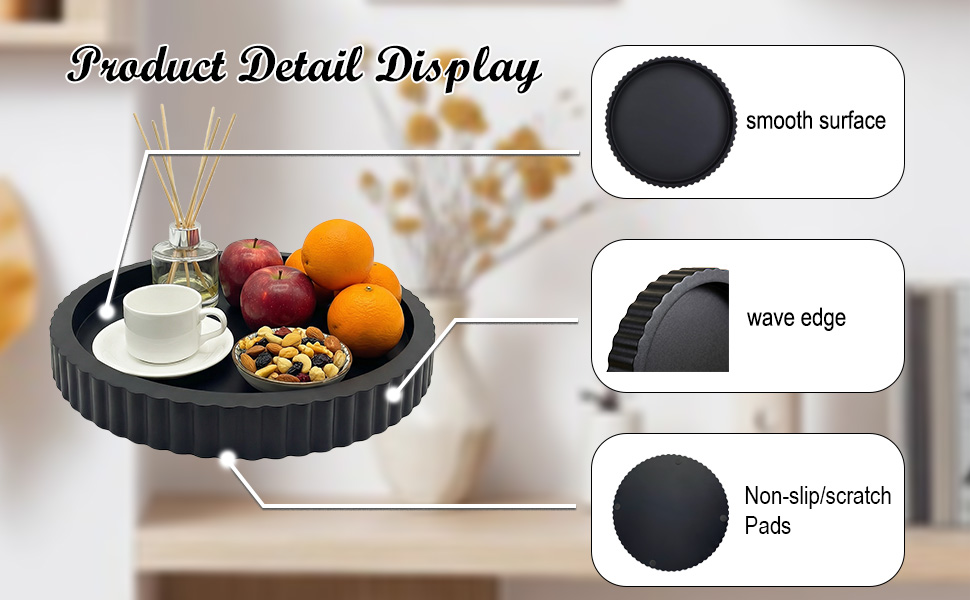 Black Wooden Round Home Decor Serving Trays for Living Room