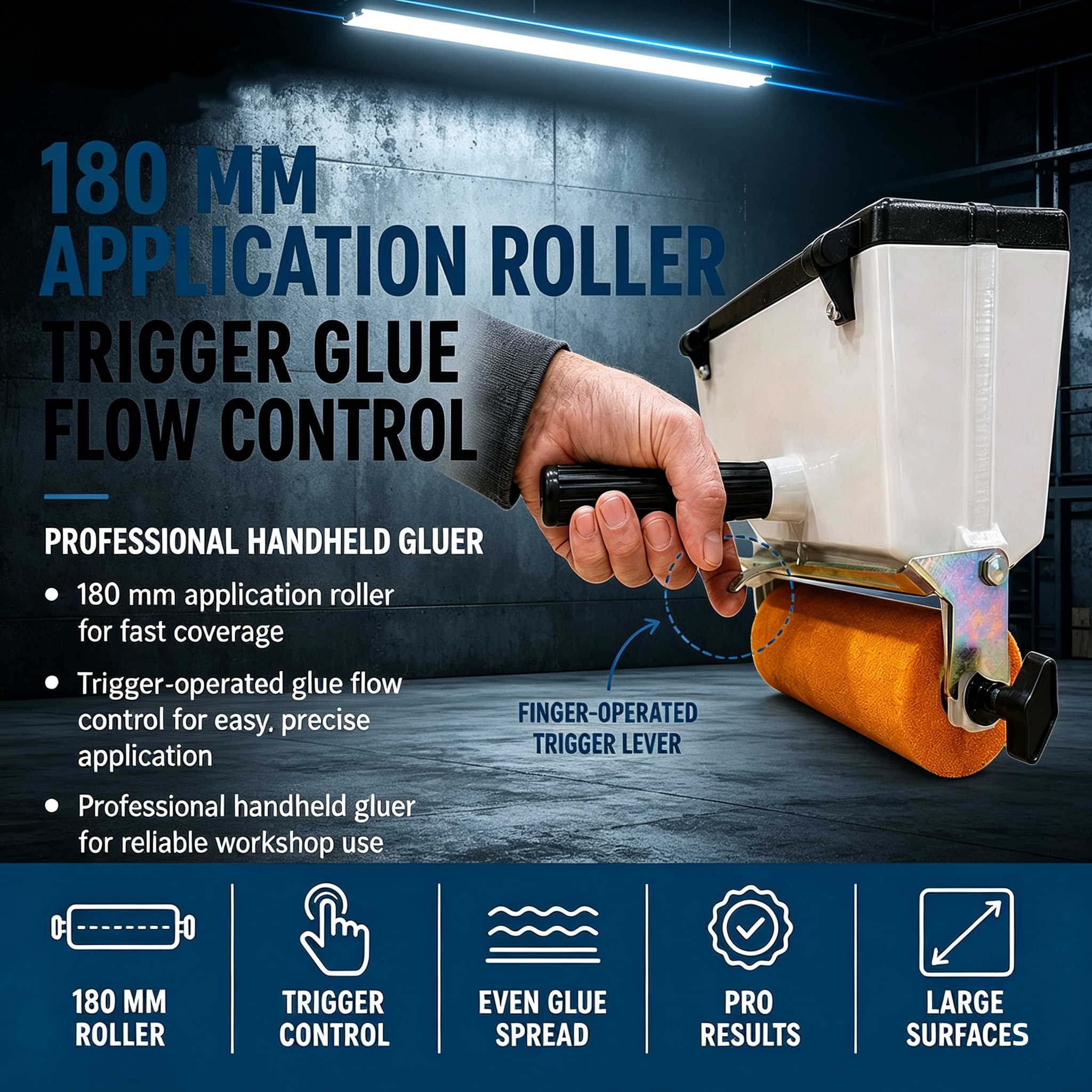 Wood Glue Applicator with Upper Roller – Dual‑Roller Flow Control Tool for Woodworking
