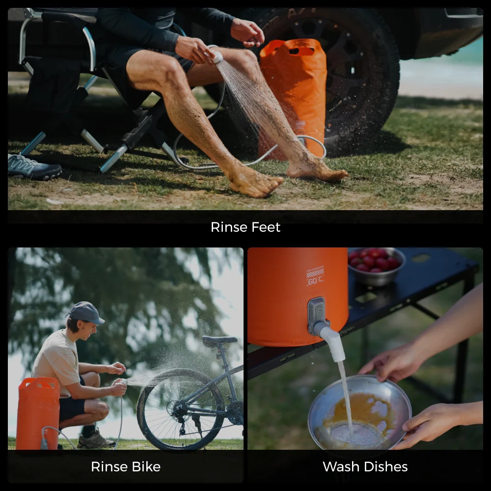Electric Outdoor Shower Bag System for Camping and Hiking