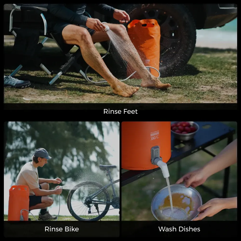 Electric Outdoor Shower Bag System for Camping and Hiking