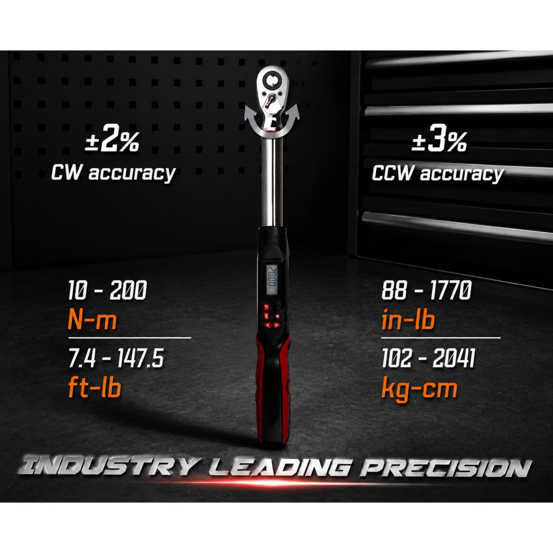 3/8" Drive Flex-Head Torque Wrench – 5–125 ft-lb, Digital with LED & Vibration Alerts