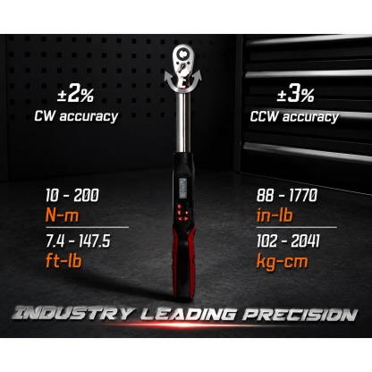 3/8" Drive Flex-Head Torque Wrench – 5–125 ft-lb, Digital with LED & Vibration Alerts