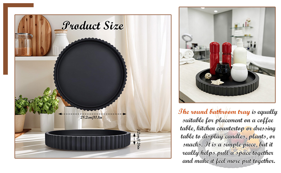 Black Wooden Round Home Decor Serving Trays for Bathroom