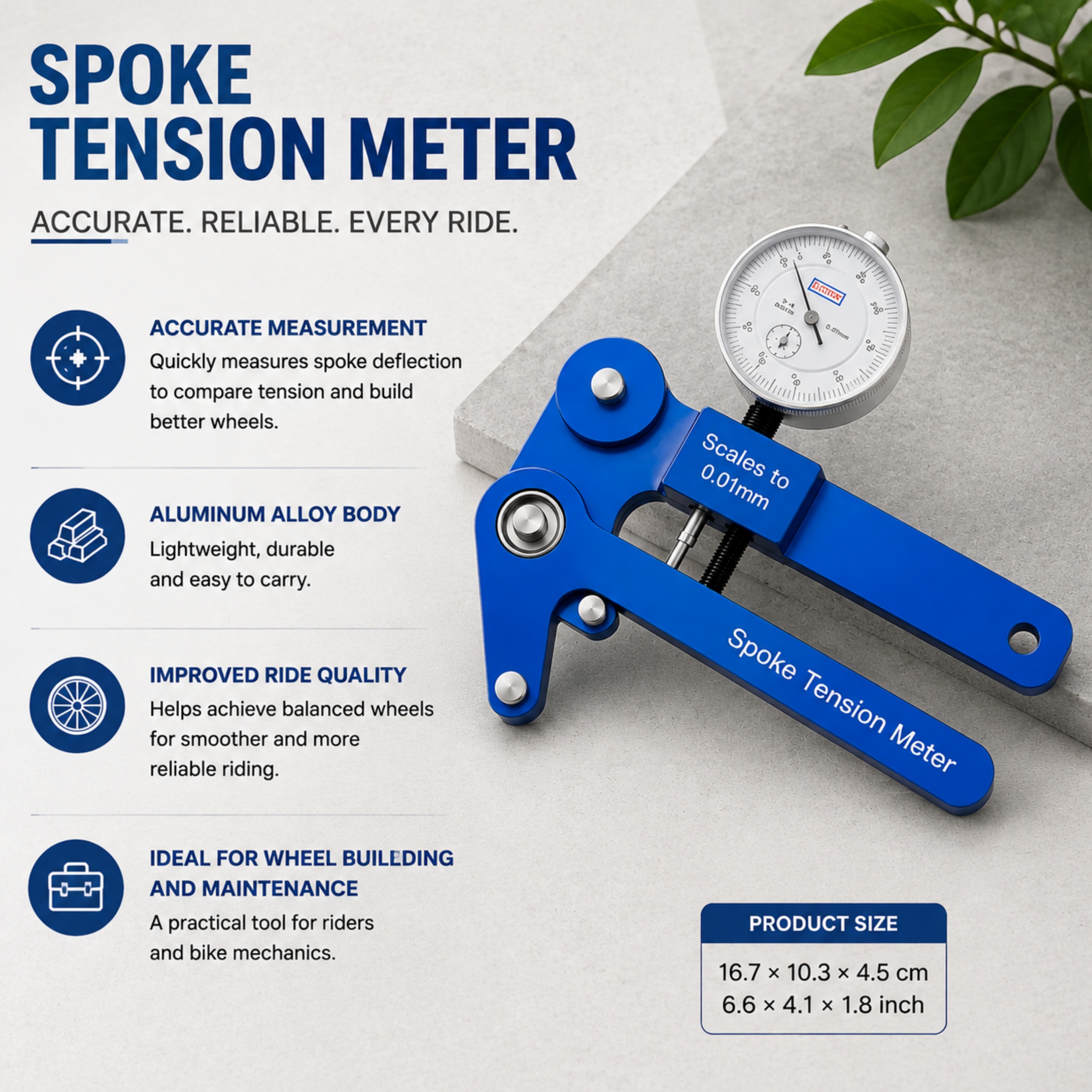 Two-Wheeler Spoke Tension Meter – Aluminum Alloy Wheel Truing Gauge