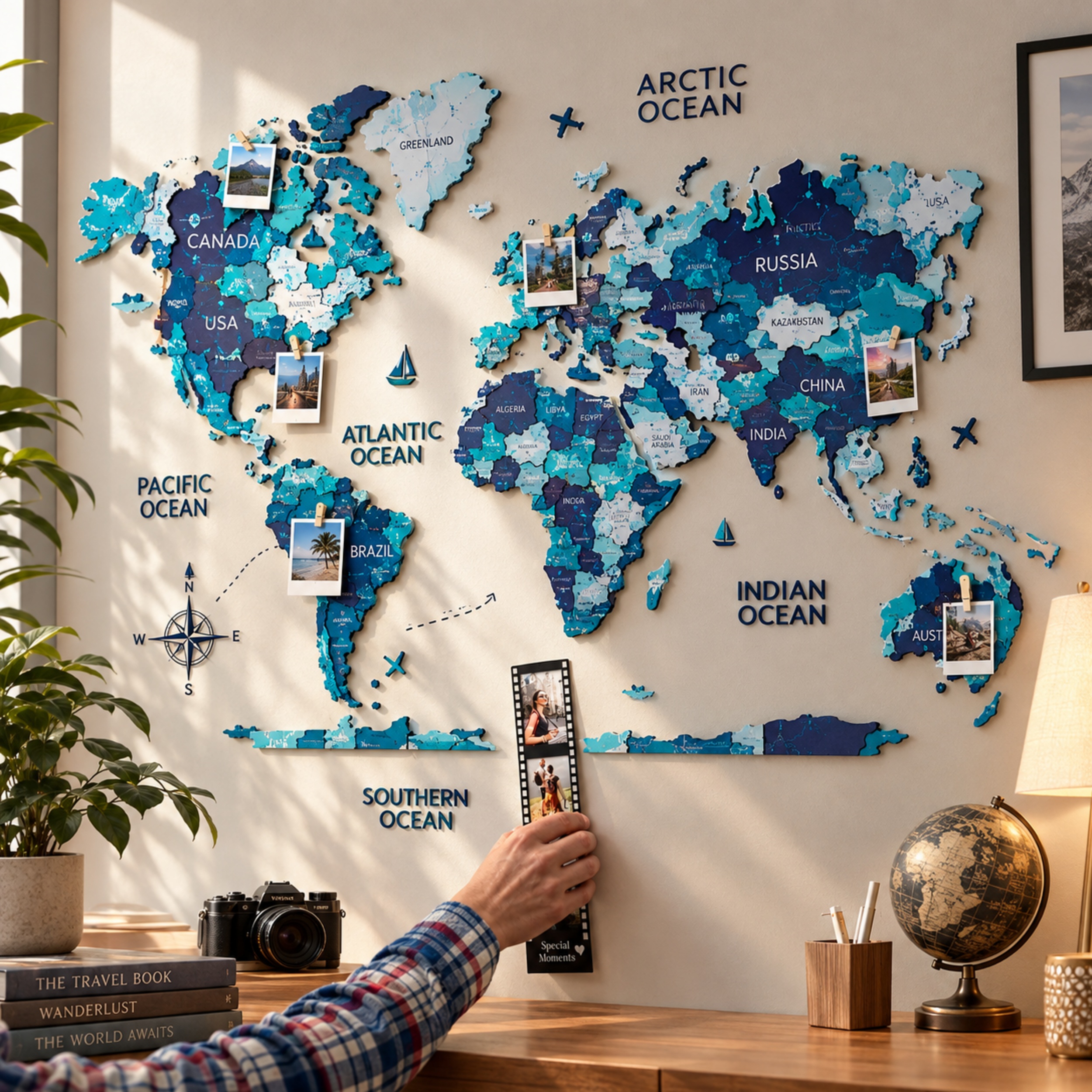 LUMINOUS Wooden World Map – LED Backlit 3D Wall Art for Travel‑Inspired Interiors