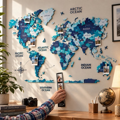LUMINOUS Wooden World Map – LED Backlit 3D Wall Art for Travel‑Inspired Interiors