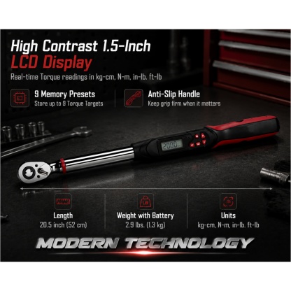 3/8" Drive Flex-Head Torque Wrench – 5–125 ft-lb, Digital with LED & Vibration Alerts