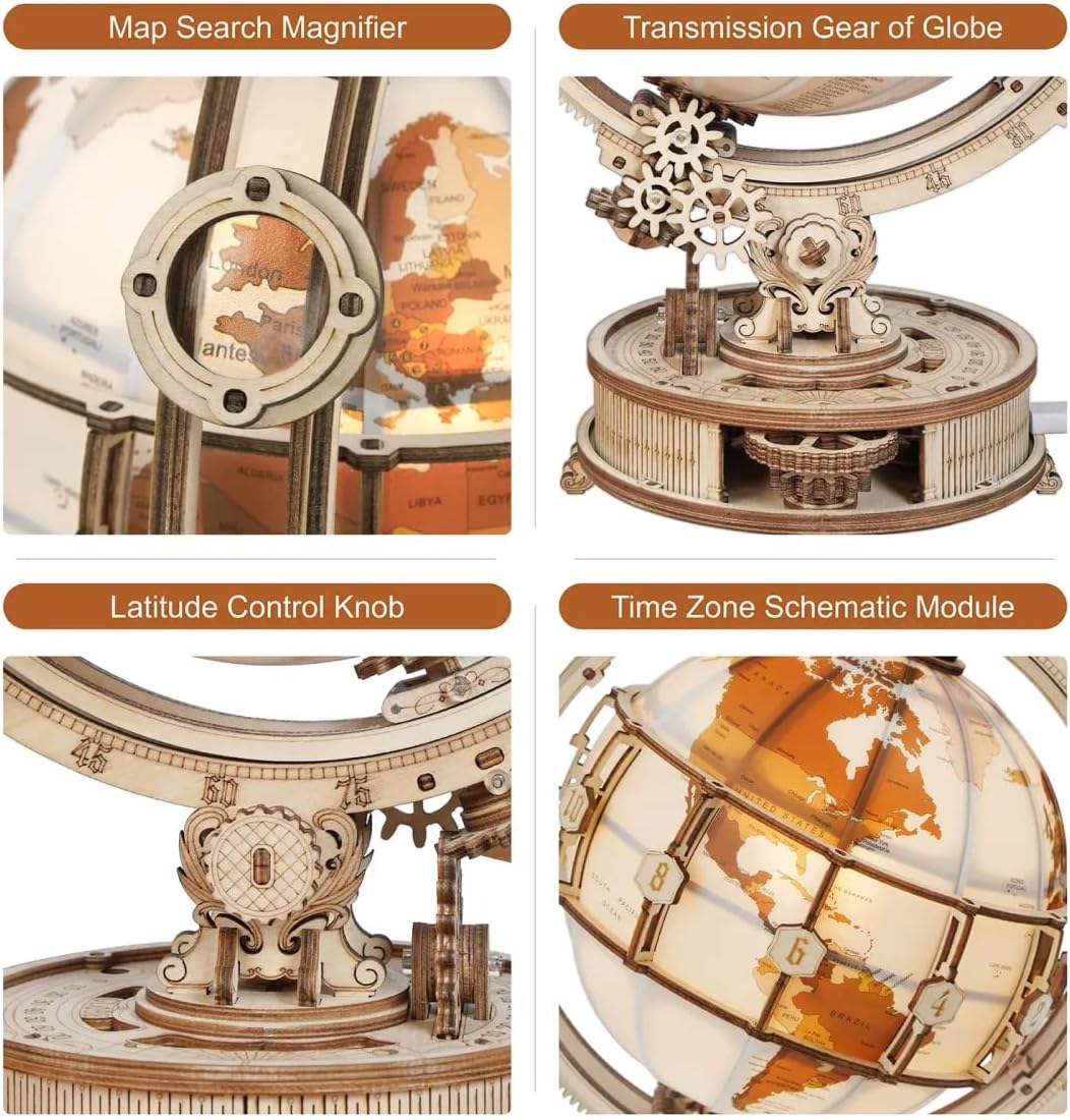 LED Wooden Globe Puzzle Model Kit