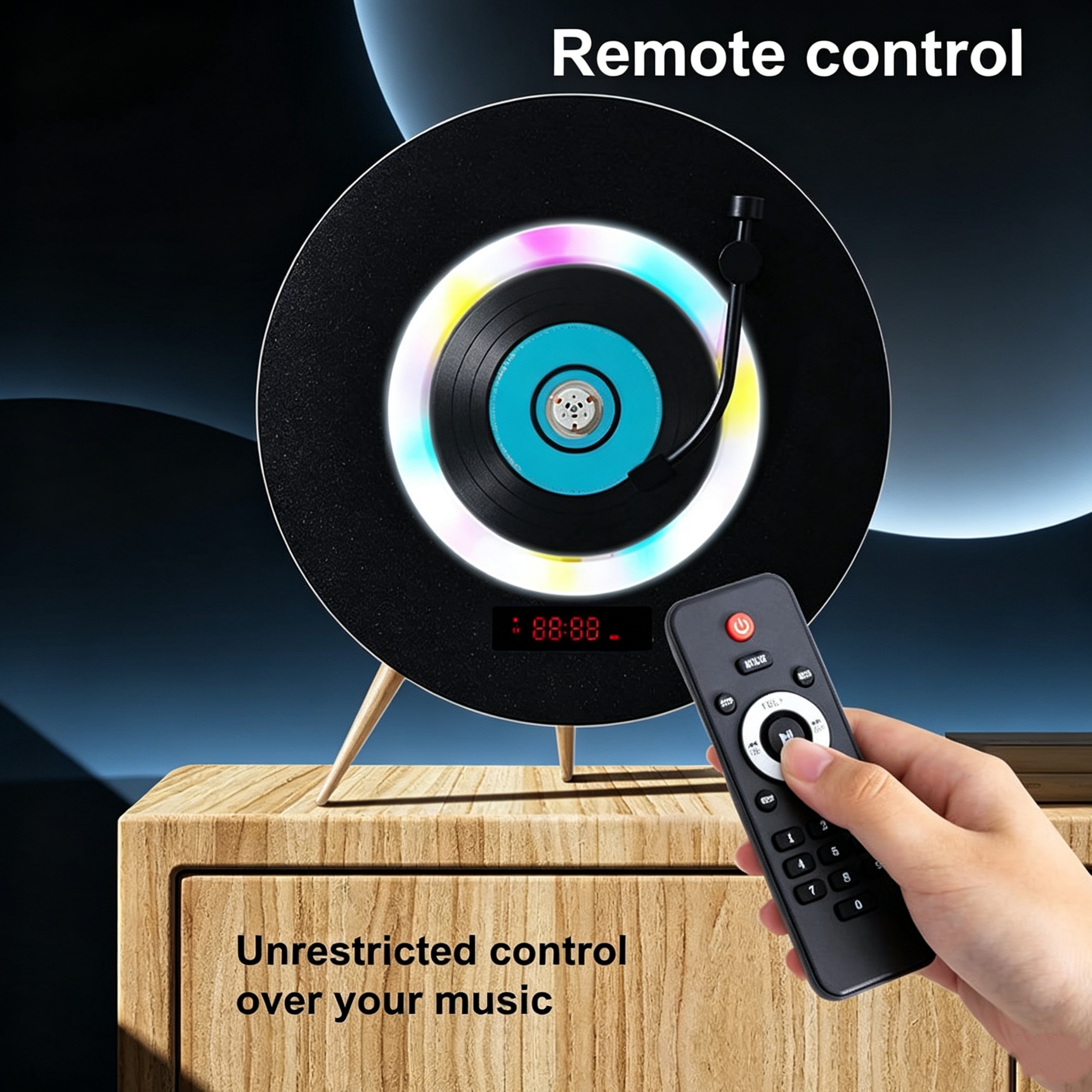 Illuminated CD Player – Vertical Design with Remote Control & Multiple Lighting Modes