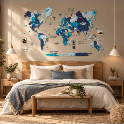 LUMINOUS Wooden World Map – LED Backlit 3D Wall Art for Travel‑Inspired Interiors
