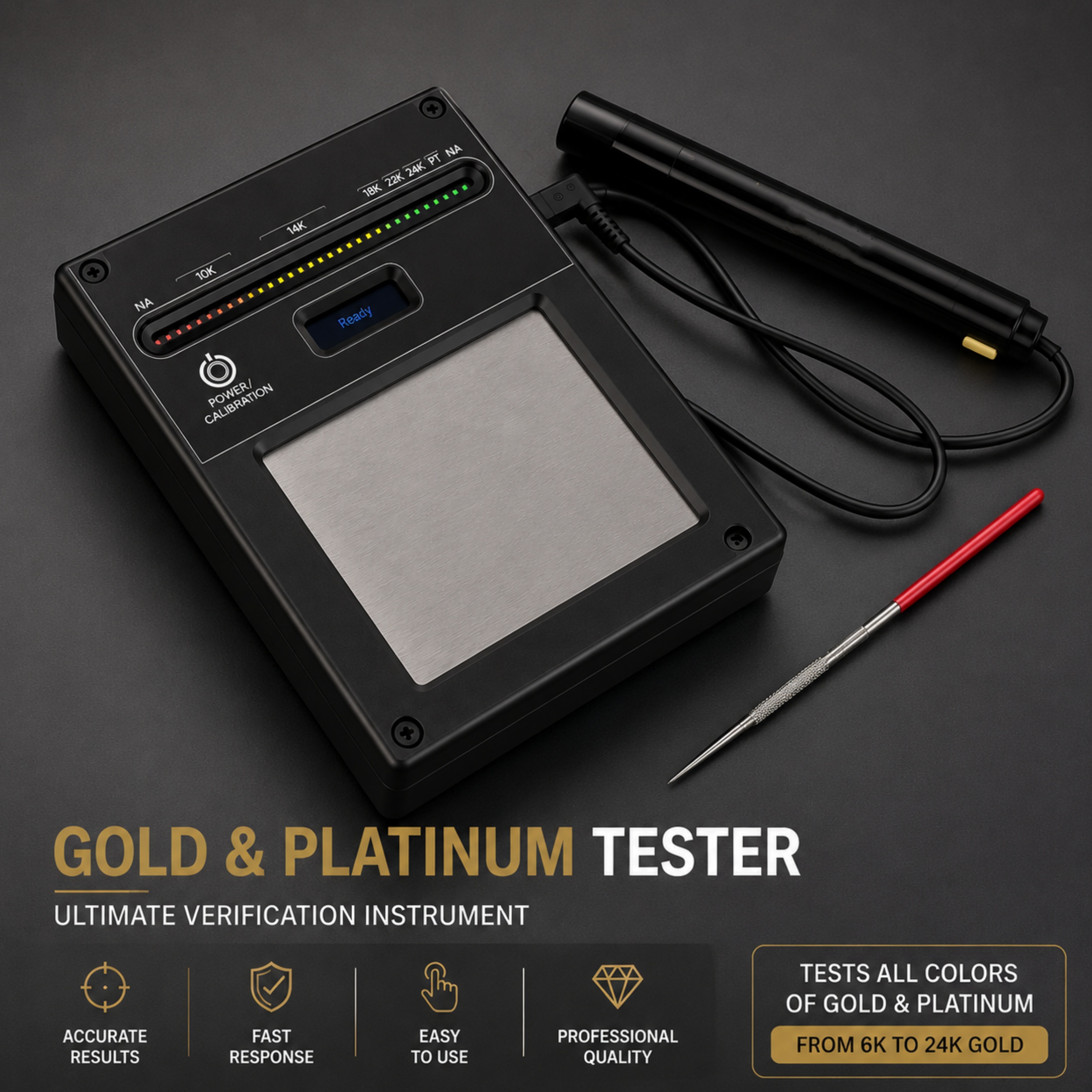 Electronic Gold Tester – 8ct to 24ct, LED Display, Pen Probe