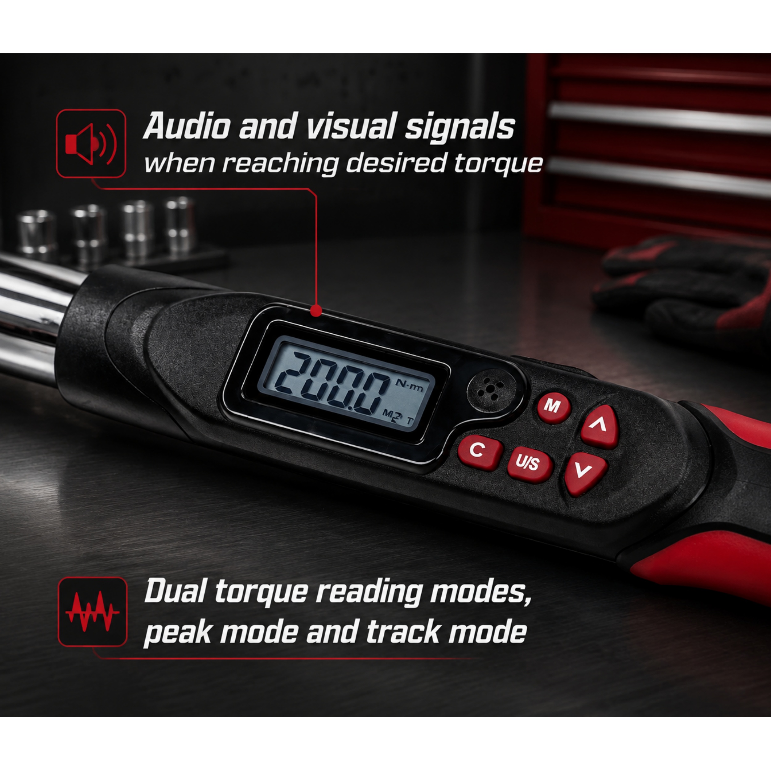 3/8" Drive Flex-Head Torque Wrench – 5–125 ft-lb, Digital with LED & Vibration Alerts