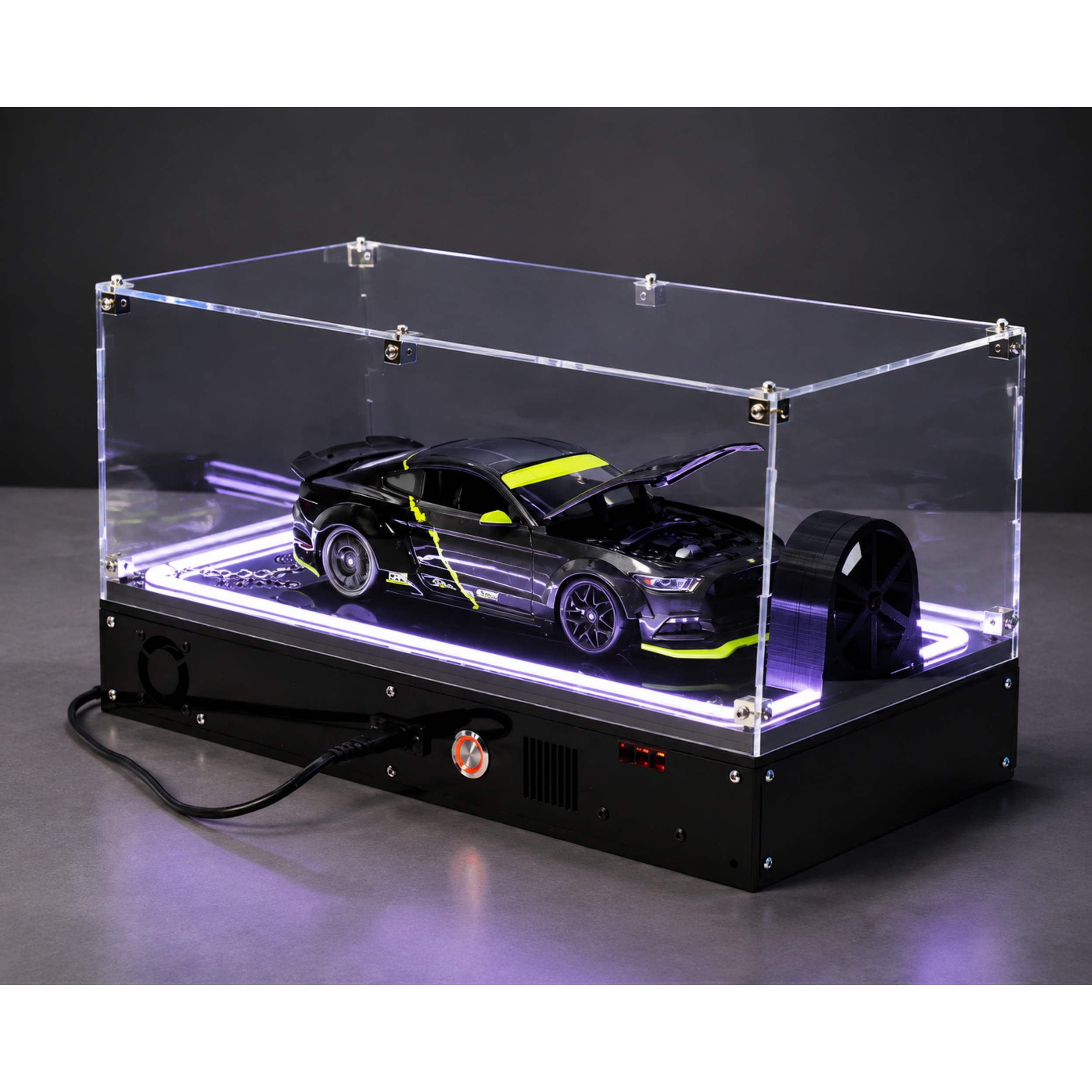 1:18 Scale Car Dynamometer – Interactive Display with Smoke Effect & RGB Control