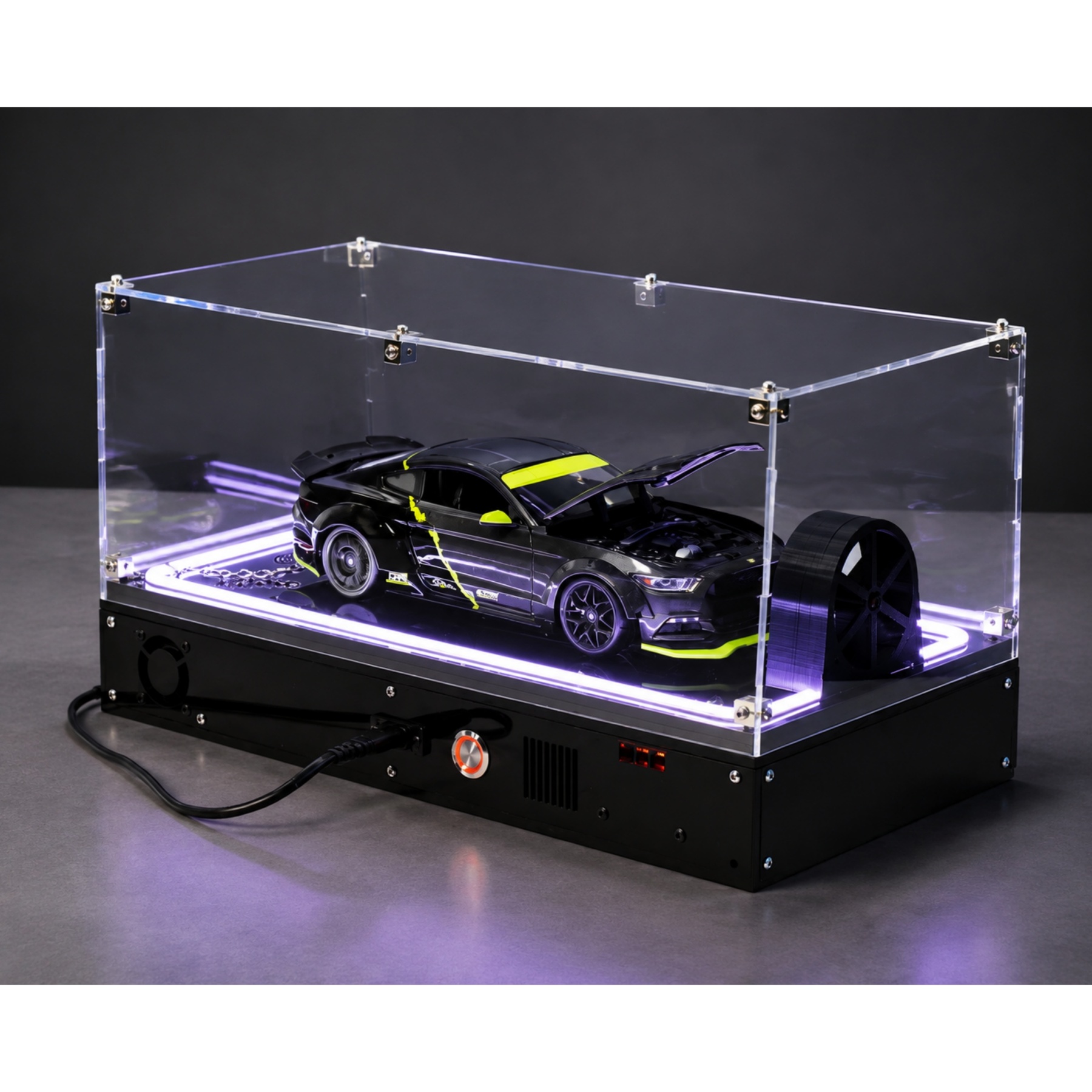 1:18 Scale Car Dynamometer – Interactive Display with Smoke Effect & RGB Control