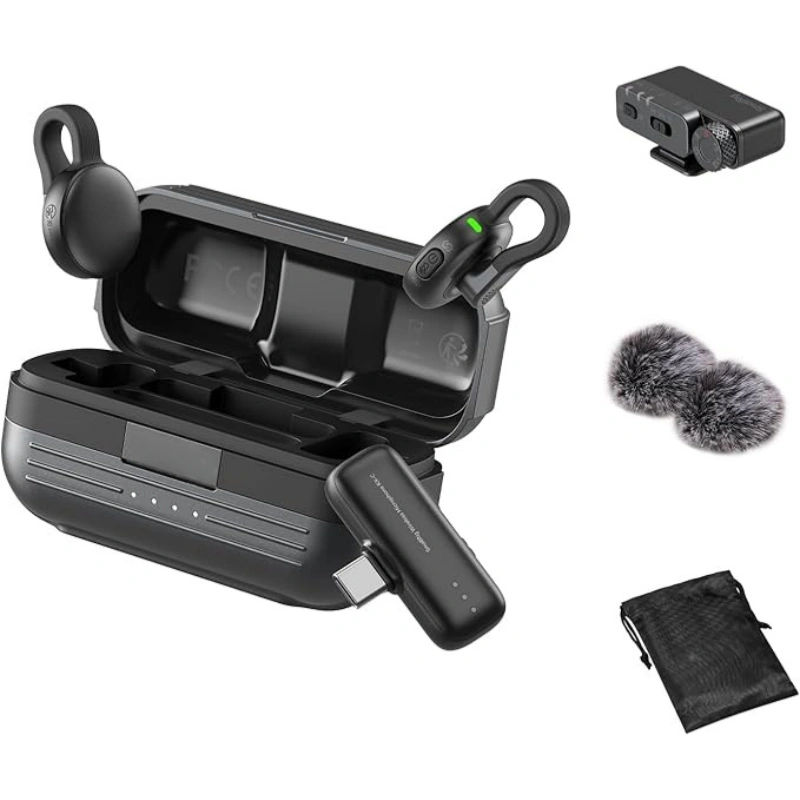 Wireless Lavalier Mic System – 2 TX + 2 RX, Noise Cancelling, 48h Battery