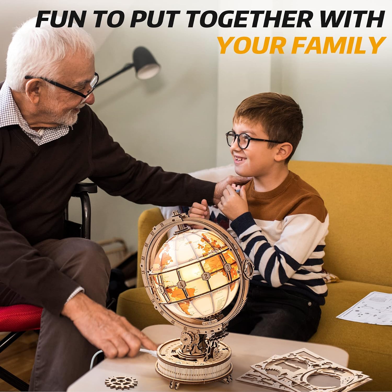 LED Wooden Globe Puzzle Model Kit