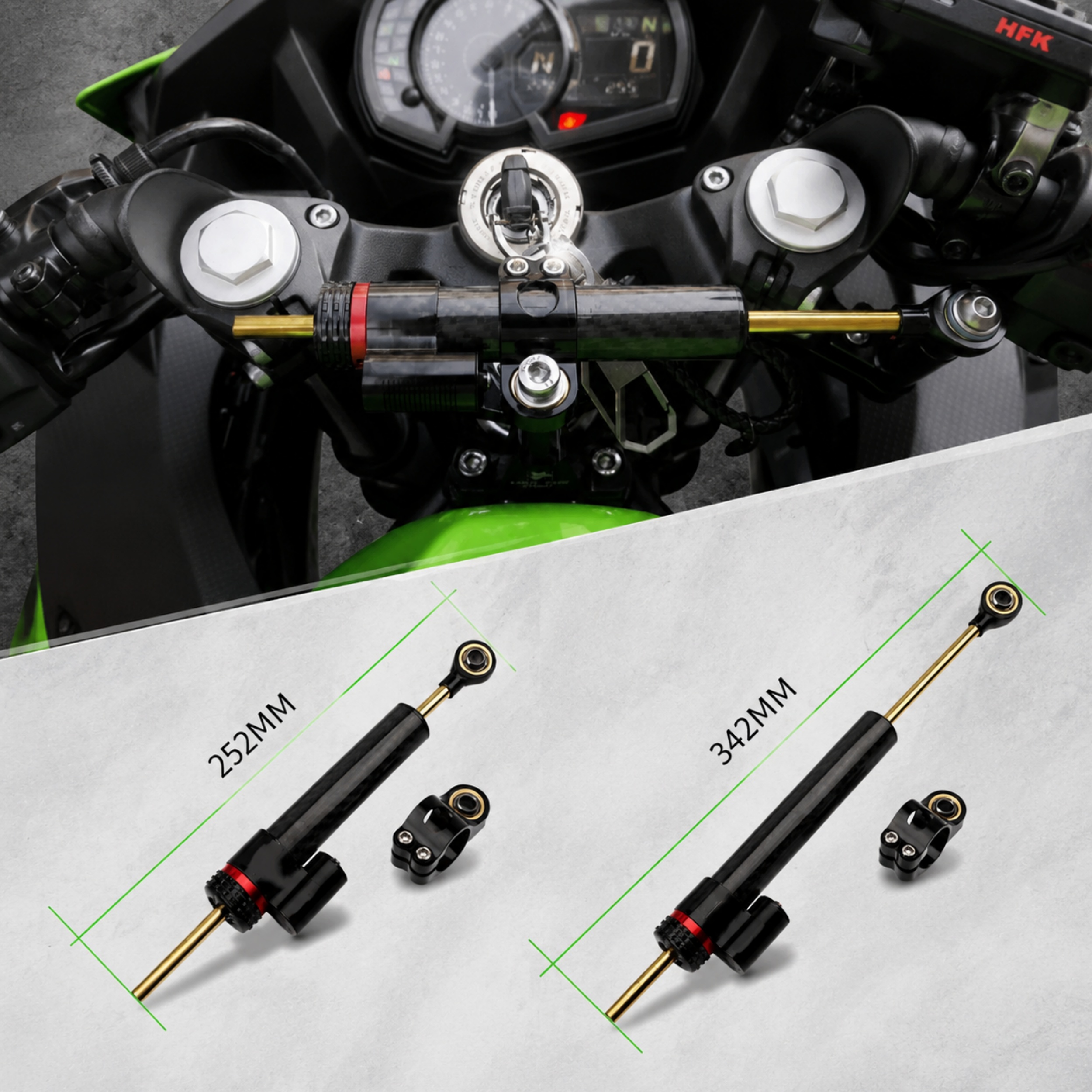 Universal Motorcycle Steering Damper – Adjustable Stabilizer with Carbon Fiber Finish